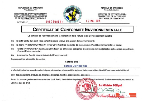 Cameroon Certificate of Registration